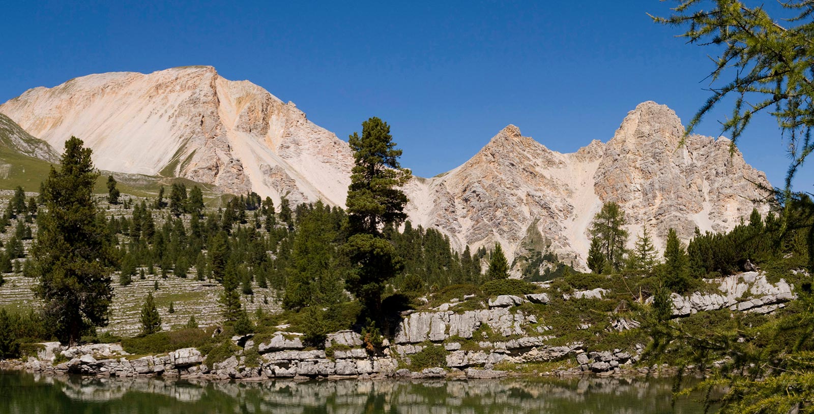 a mountain lake on the alpine pasture in Alta Badia